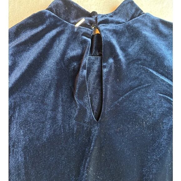 NWT USA Made MISA Bodysuit Blue Velvet 100% Viscose Puff Sleeve S - Picture 7 of 9